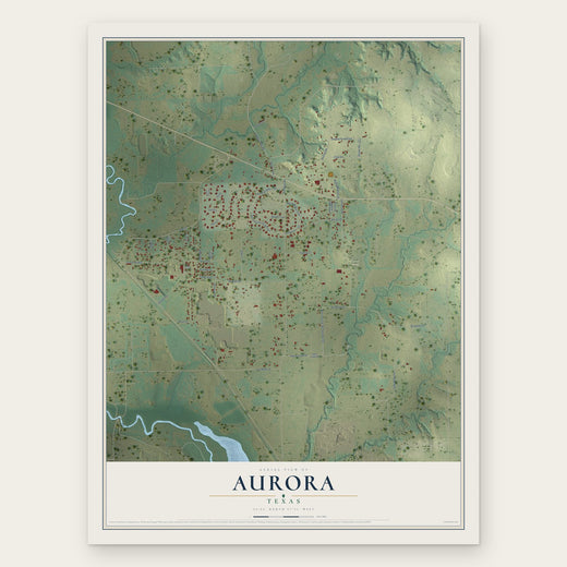 Aurora, Texas map print, the full design