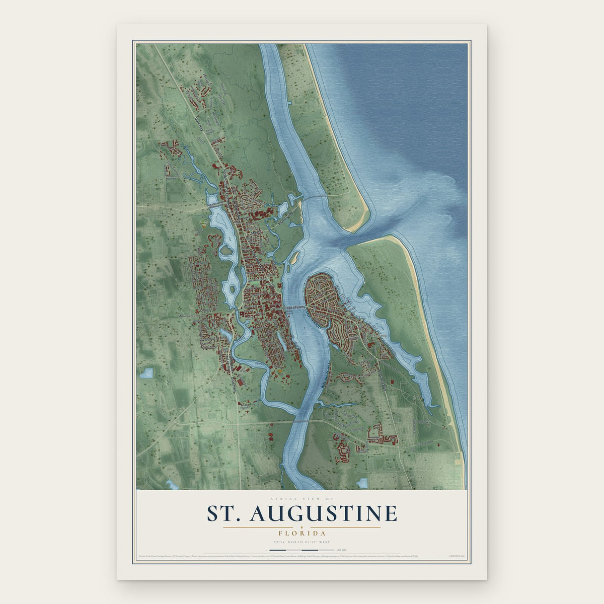 St. Augustine, Florida map print, the full design