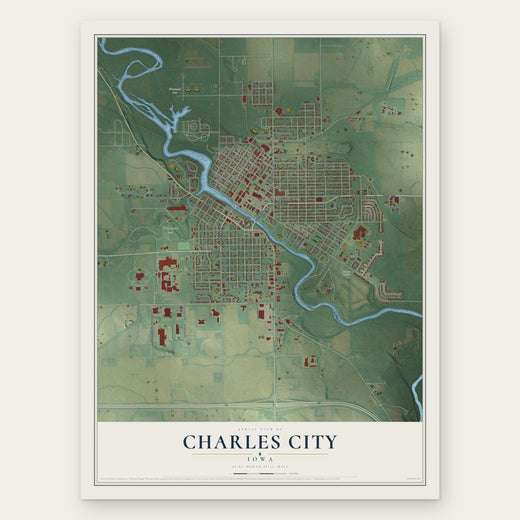 Charles City, Iowa map print, the full design