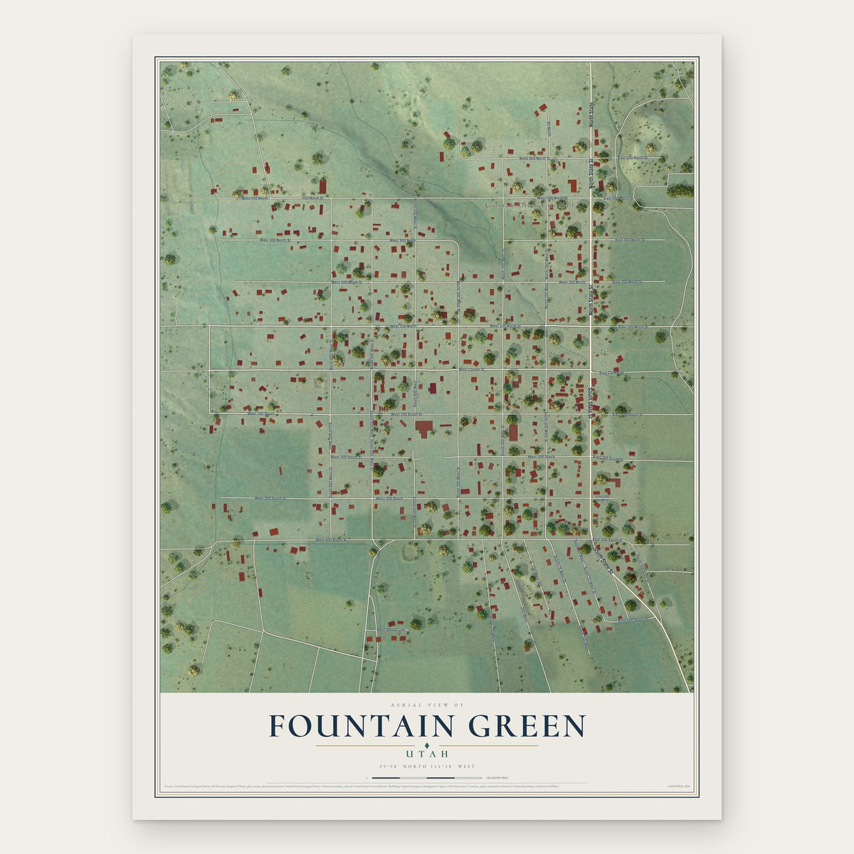 Fountain Green, Utah map print, the full design