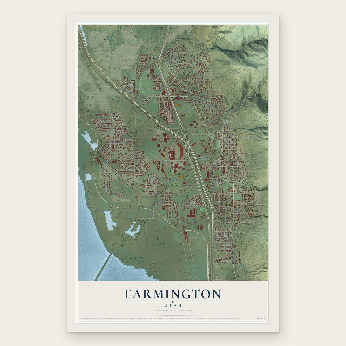 Farmington, Utah map print, the full design