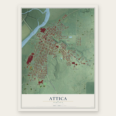 Attica, Indiana map print, the full design