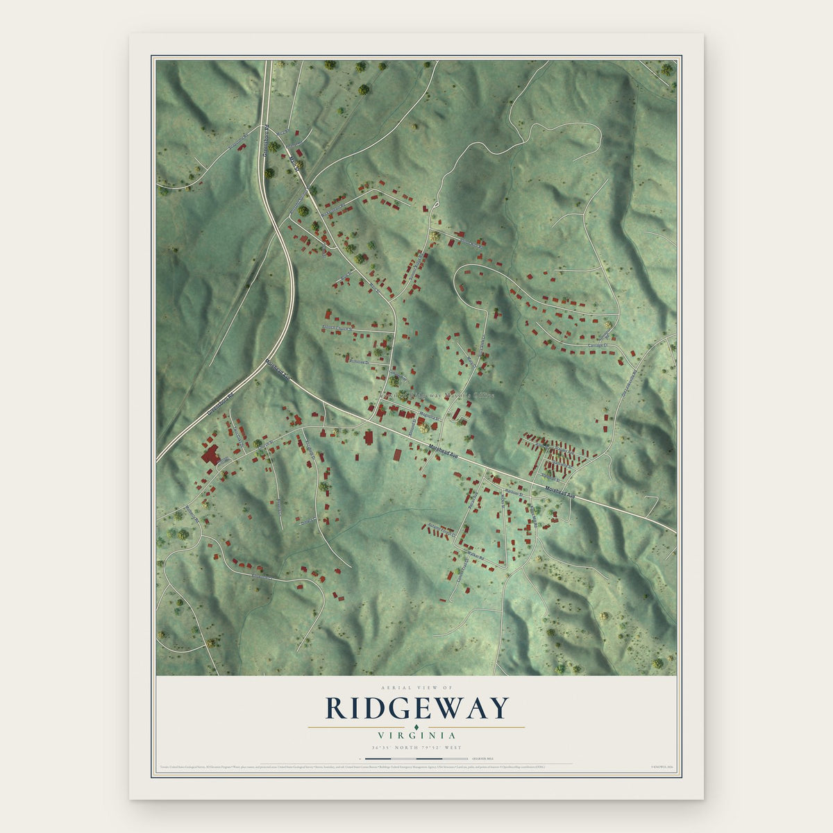Ridgeway, Virginia map print, the full design