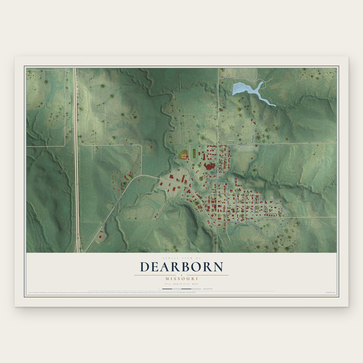 Dearborn, Missouri map print, the full design