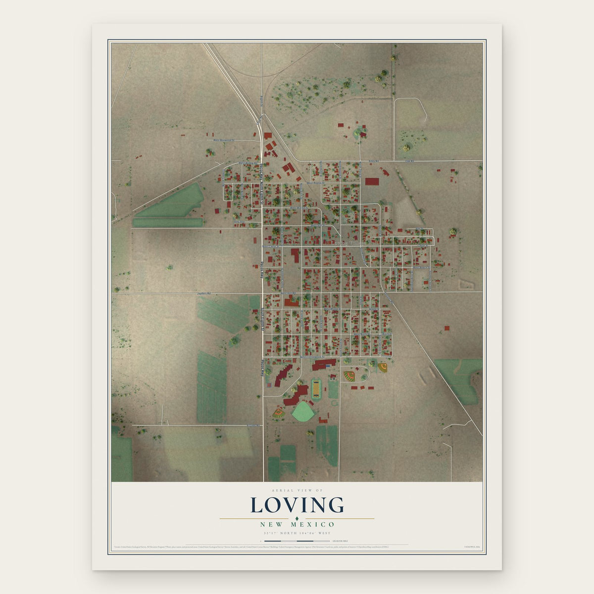 Loving, New Mexico map print, the full design