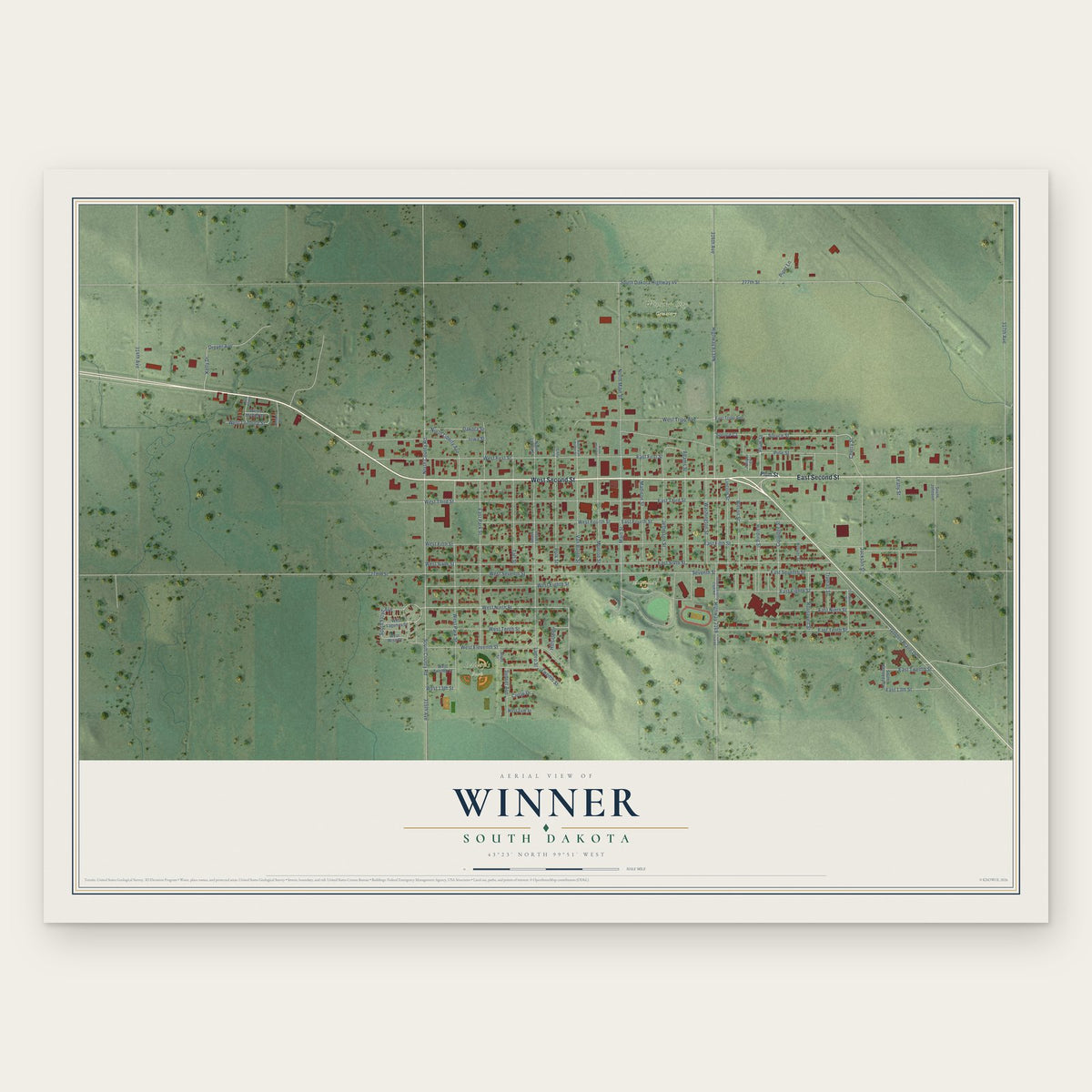 Winner, South Dakota map print, the full design