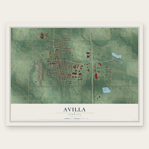 Avilla, Indiana map print, the full design