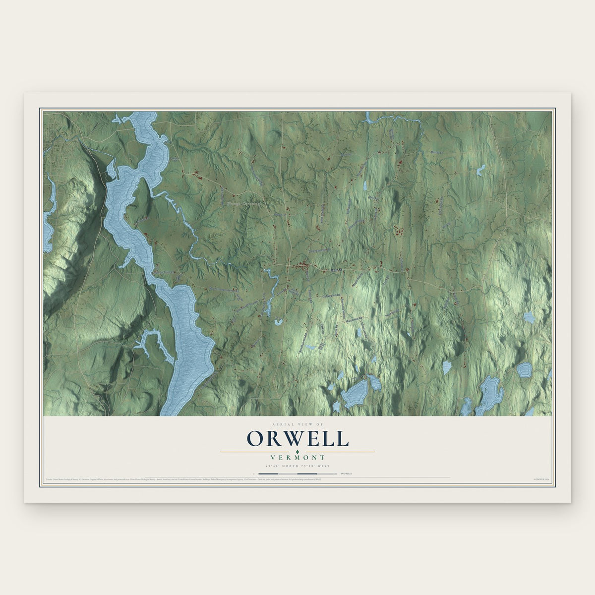 Orwell, Vermont map print, the full design