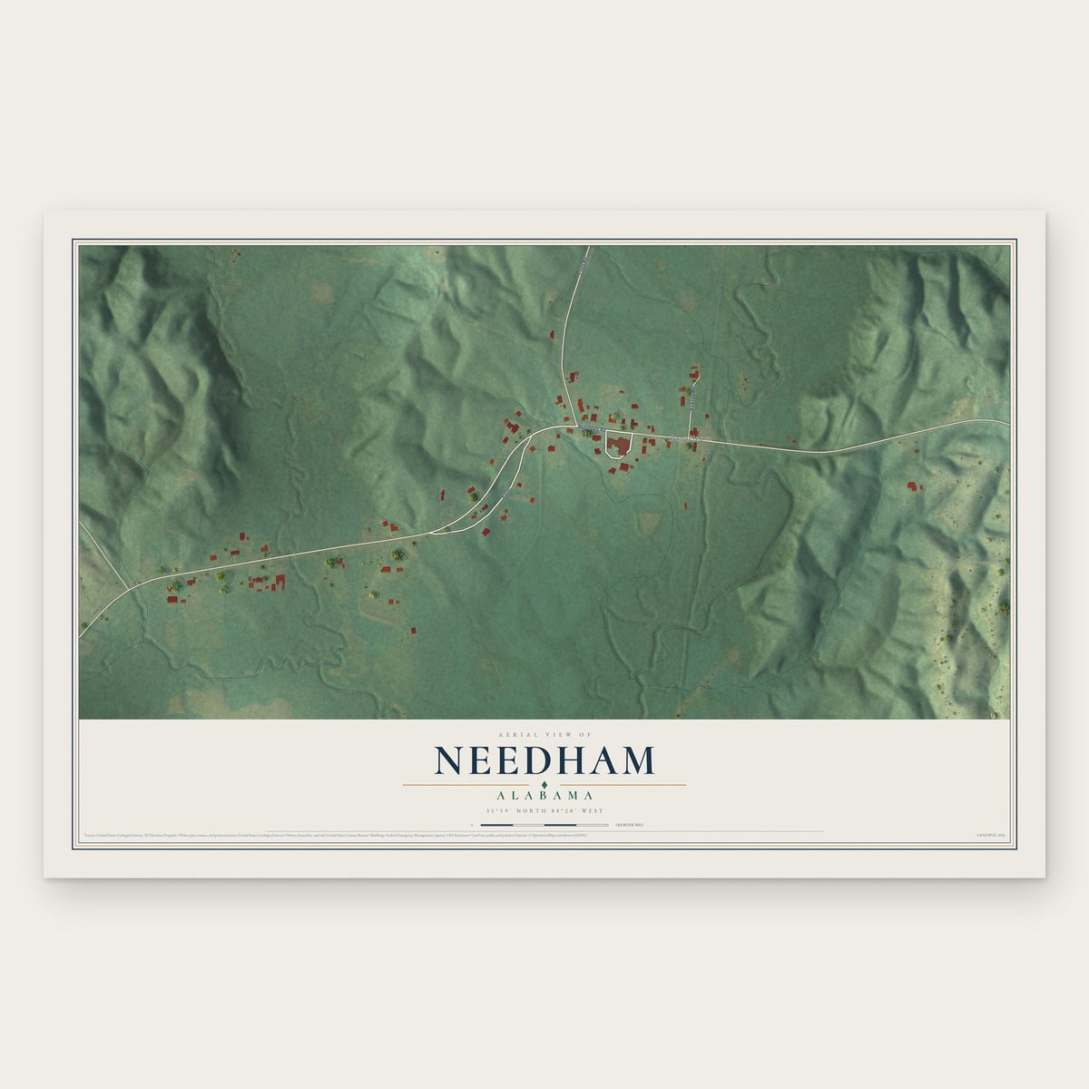 Needham, Alabama map print, the full design