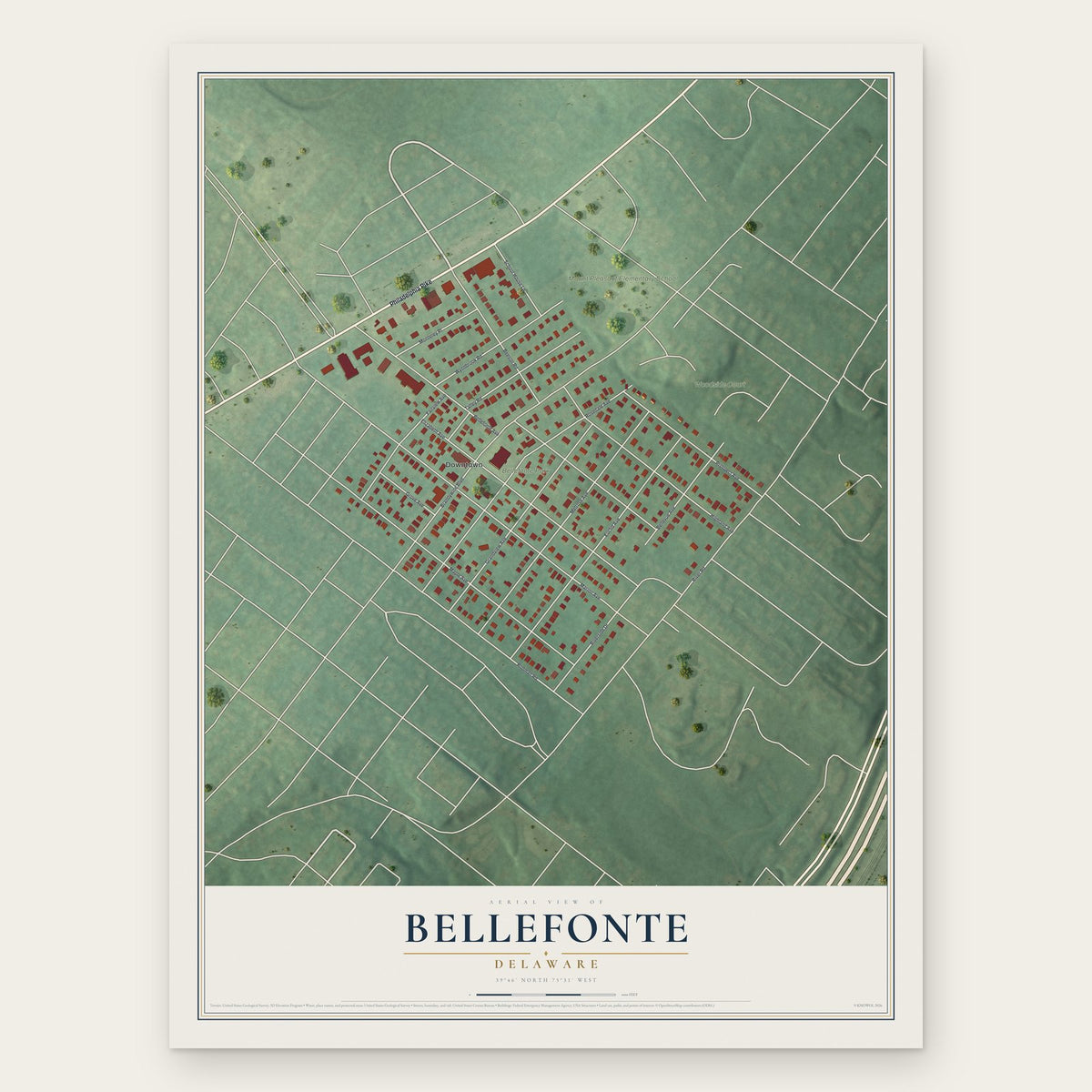 Bellefonte, Delaware map print, the full design