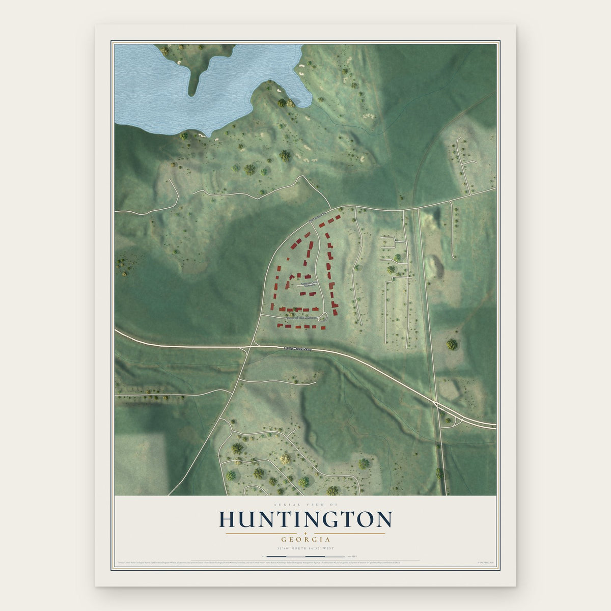Huntington, Georgia map print, the full design