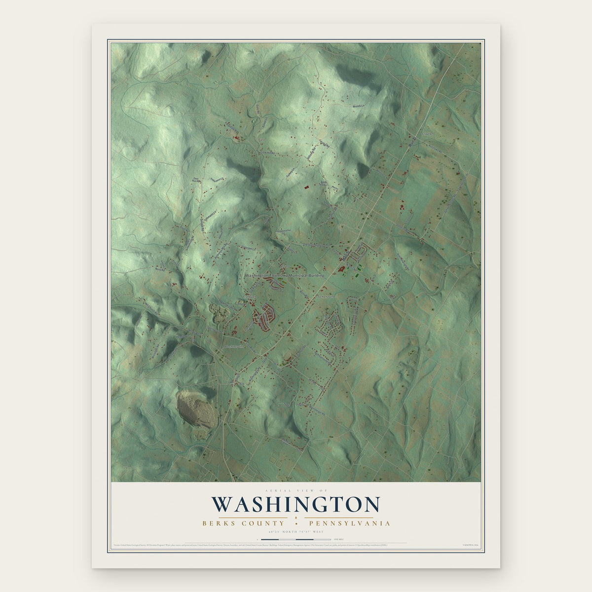 Washington, Berks County, Pennsylvania map print, the full design