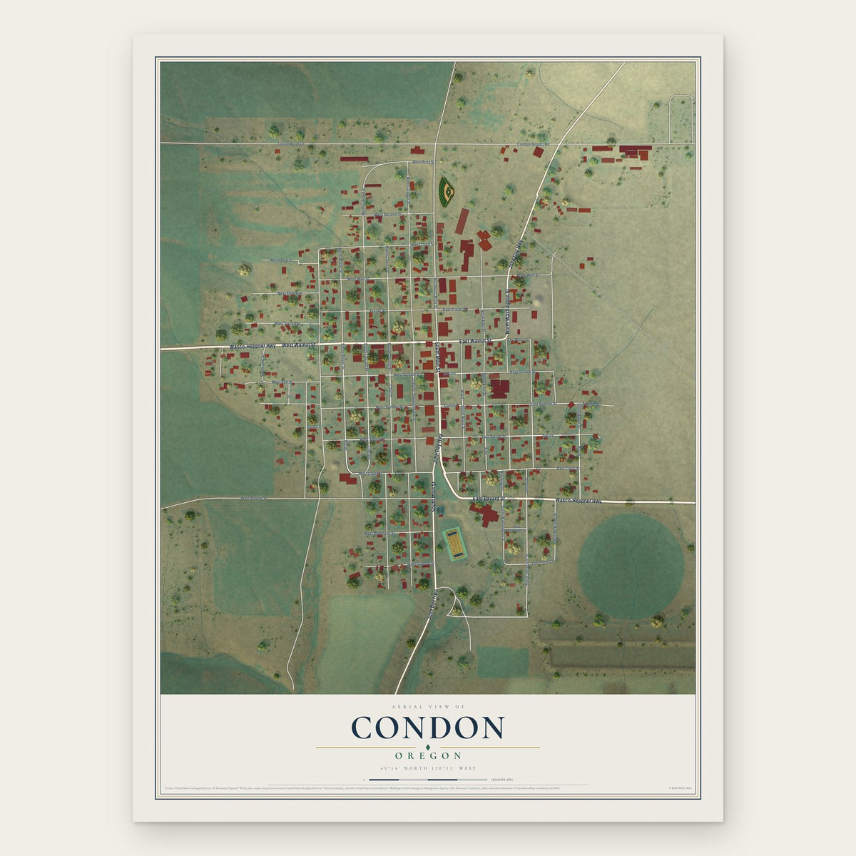 Condon, Oregon map print, the full design