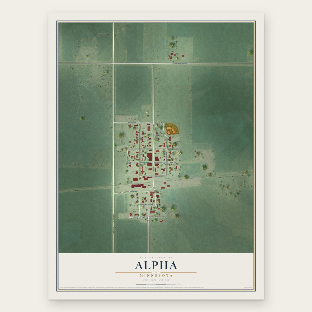 Alpha, Minnesota map print, the full design