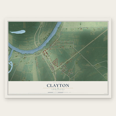 Clayton, Louisiana map print, the full design