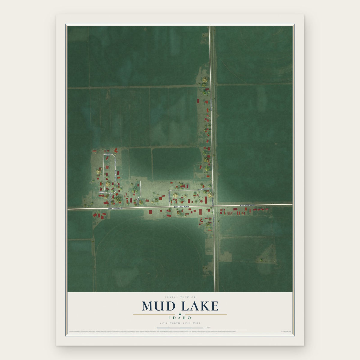 Mud Lake, Idaho map print, the full design