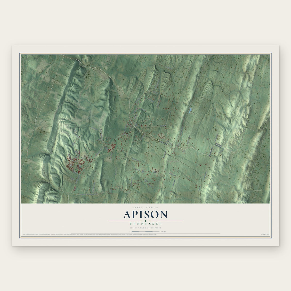 Apison, Tennessee map print, the full design