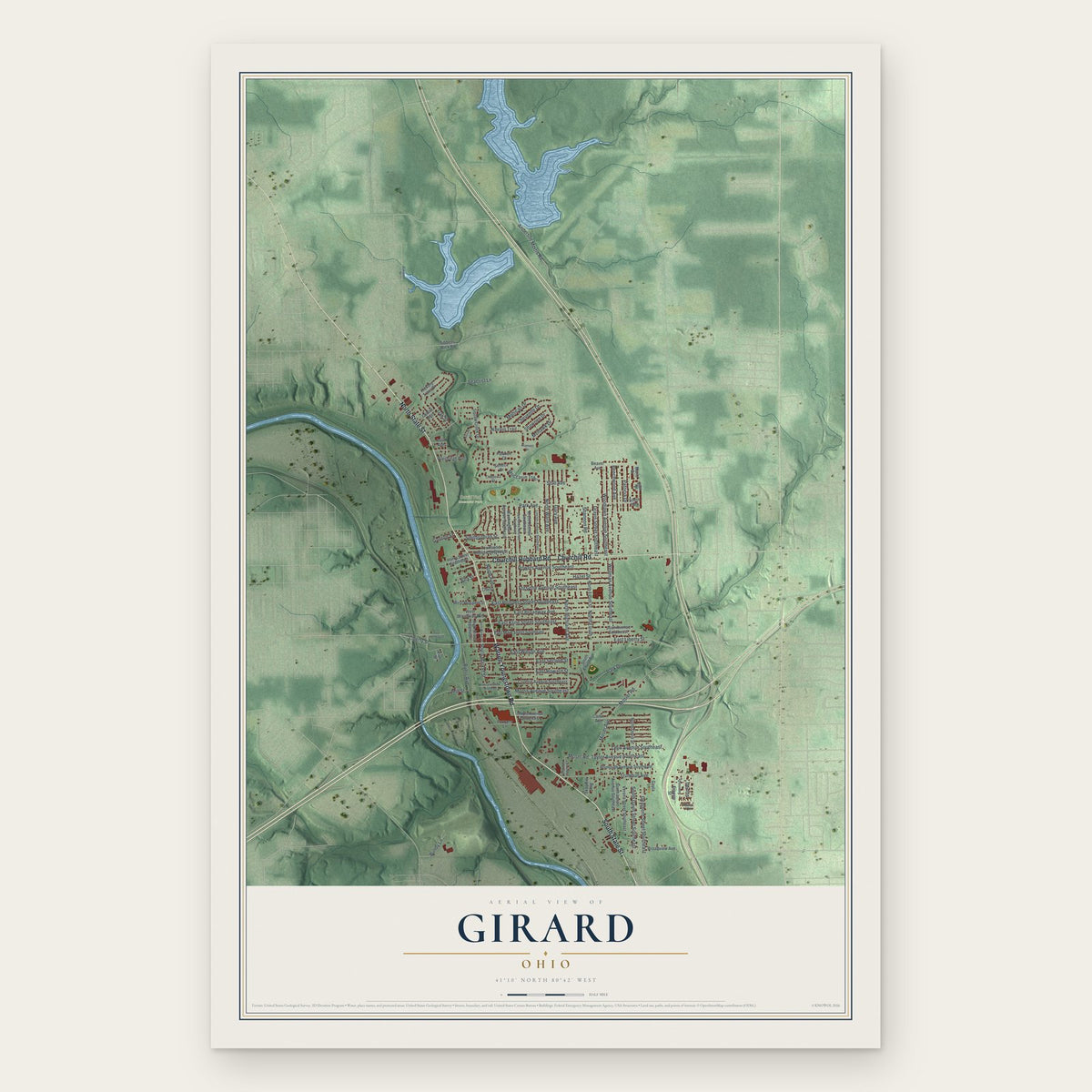 Girard, Ohio map print, the full design