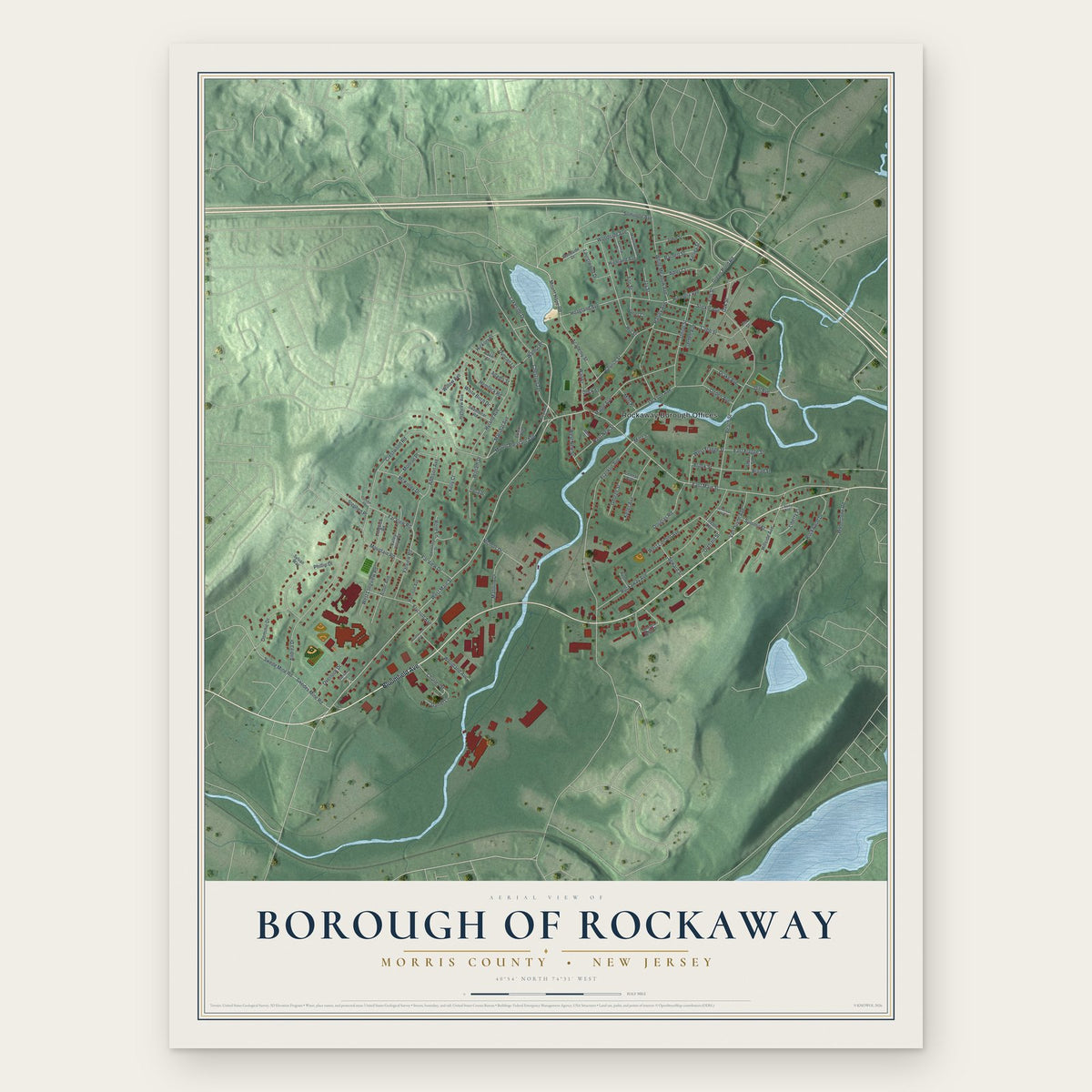 Borough of Rockaway, Morris County, New Jersey map print, the full design