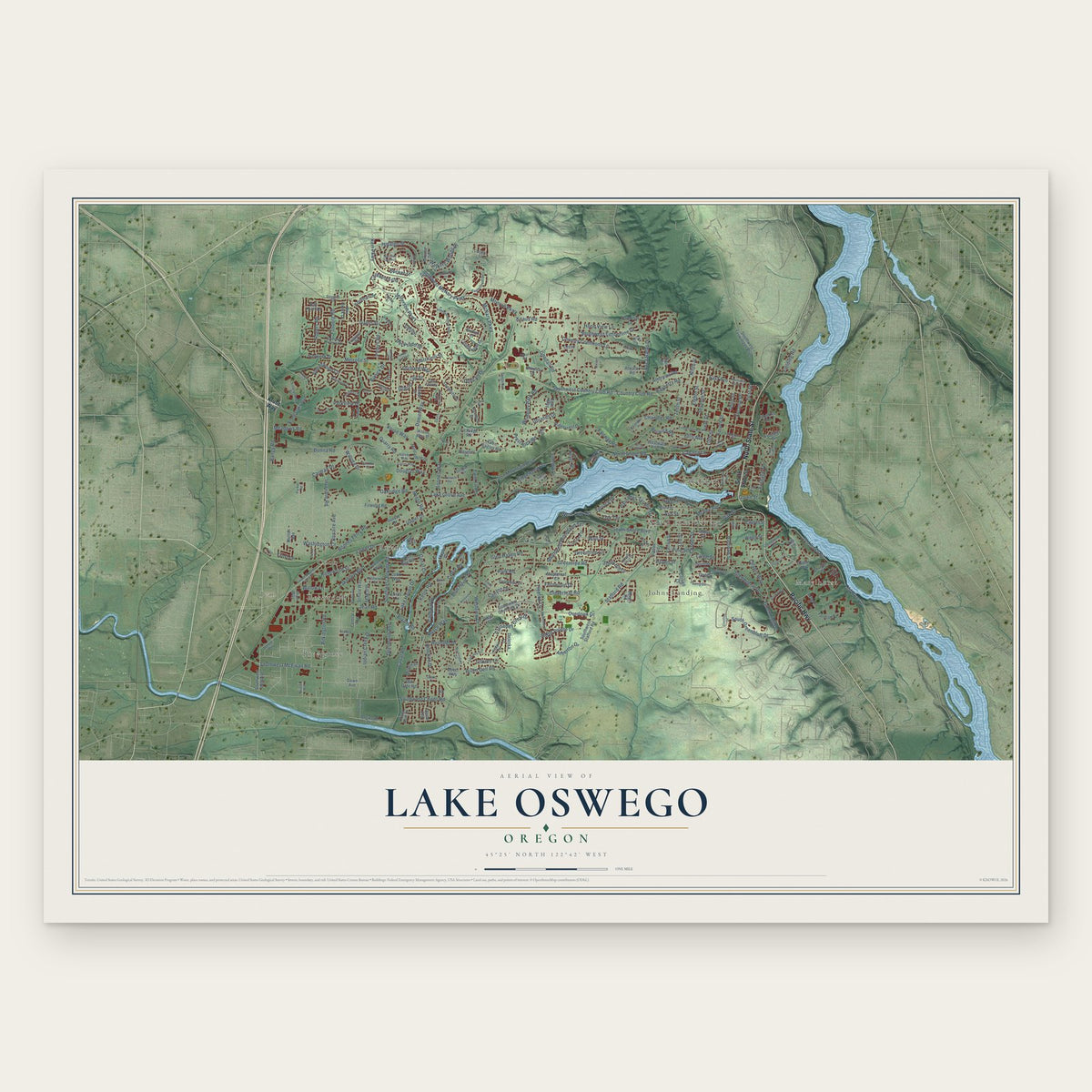 Lake Oswego, Oregon map print, the full design