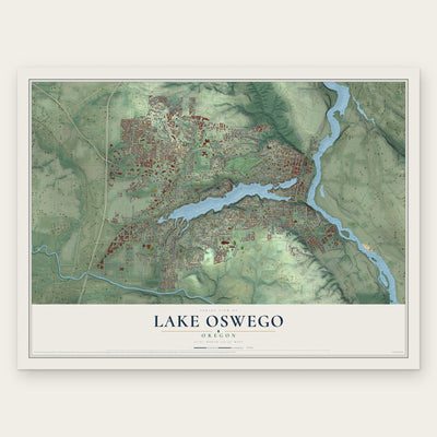 Lake Oswego, Oregon map print, the full design