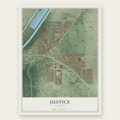 Justice, Illinois map print, the full design