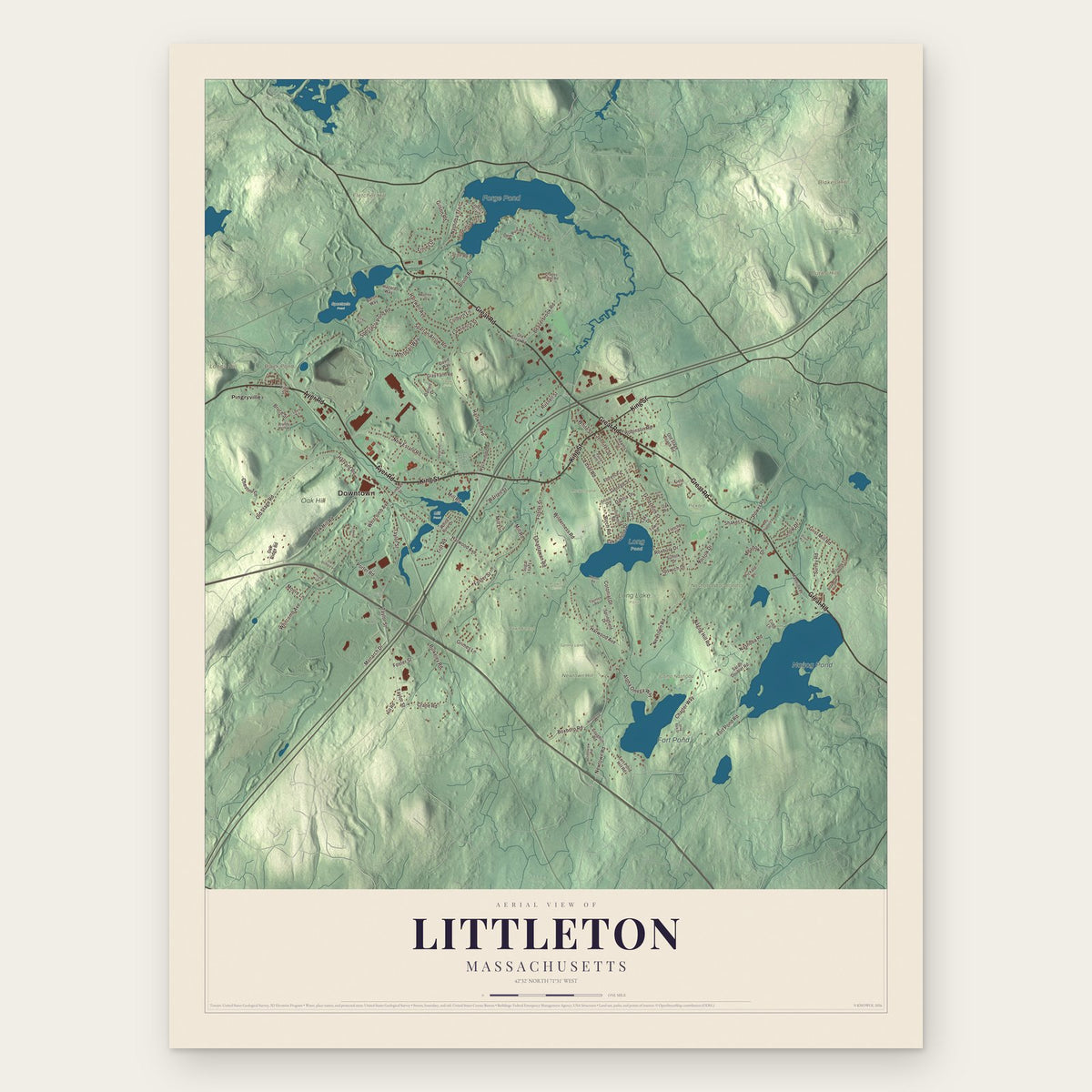 Littleton, Massachusetts map print, the full design