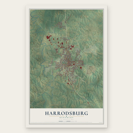 Harrodsburg, Kentucky map print, the full design