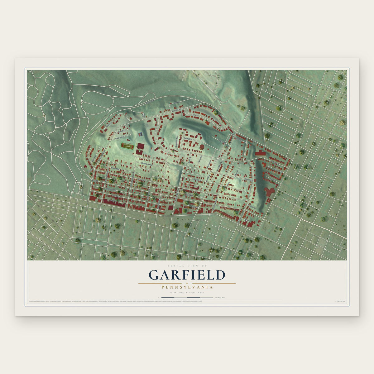Garfield, Pennsylvania map print, the full design