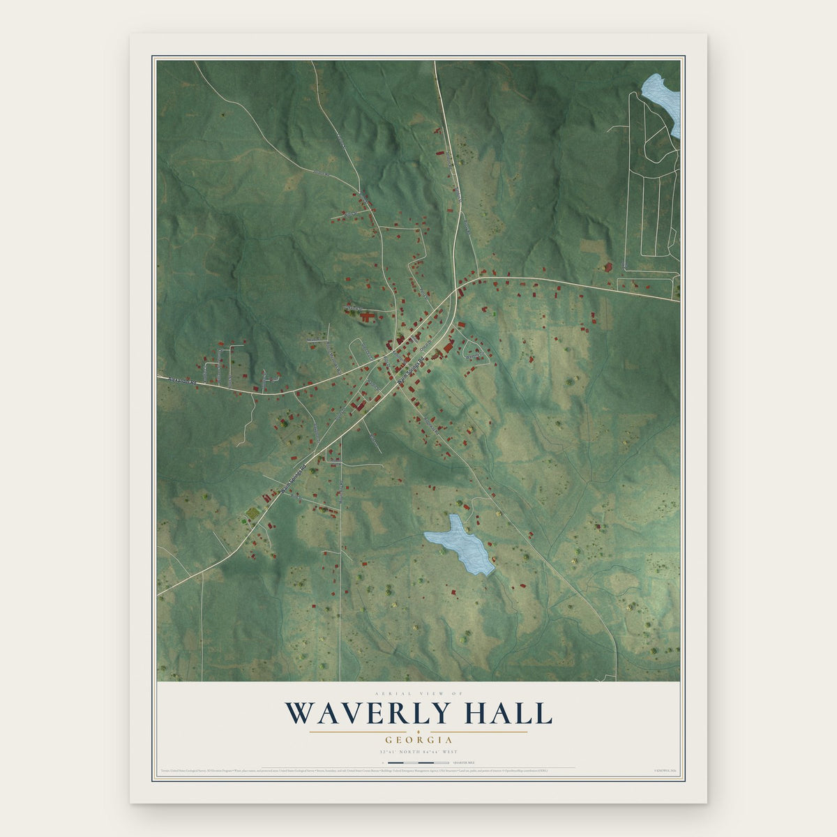 Waverly Hall, Georgia map print, the full design