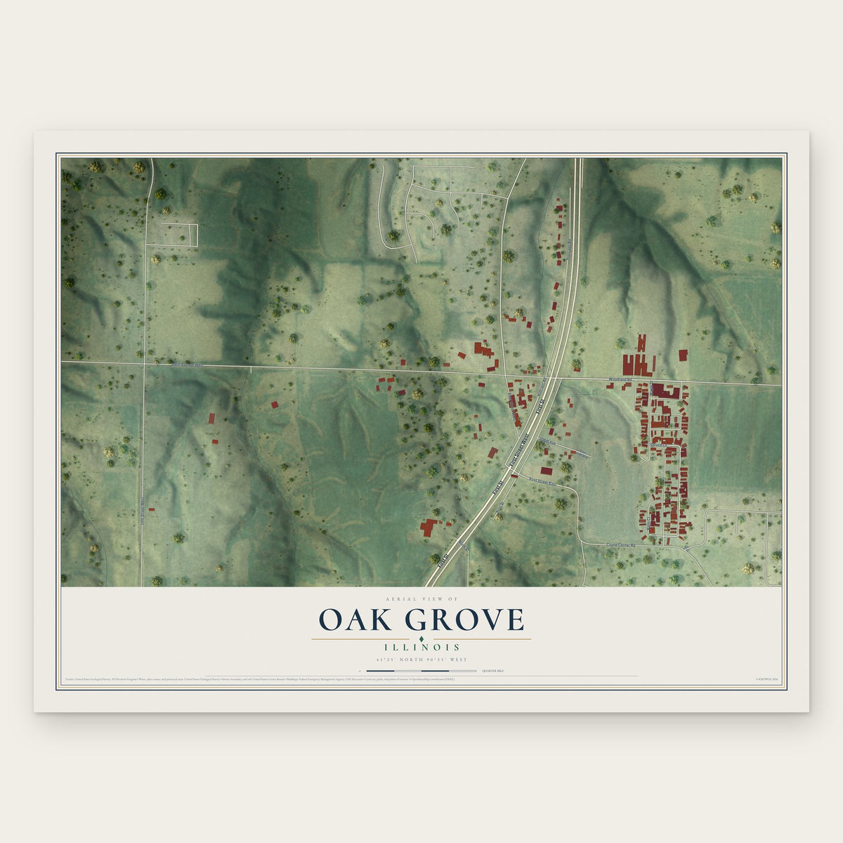 Oak Grove, Illinois map print, the full design