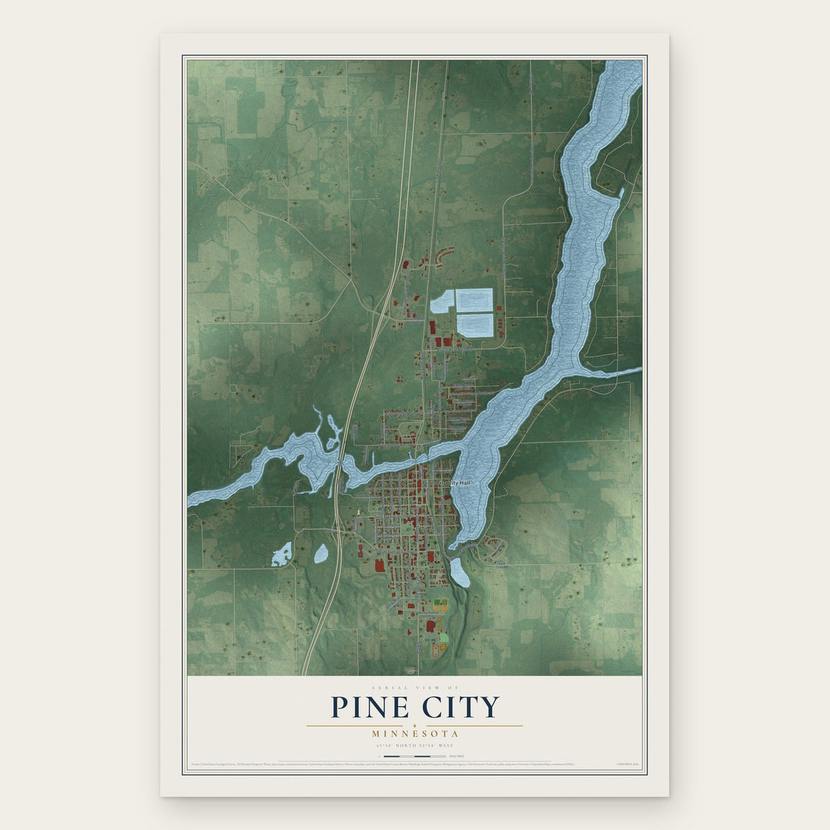 Pine City, Minnesota map print, the full design