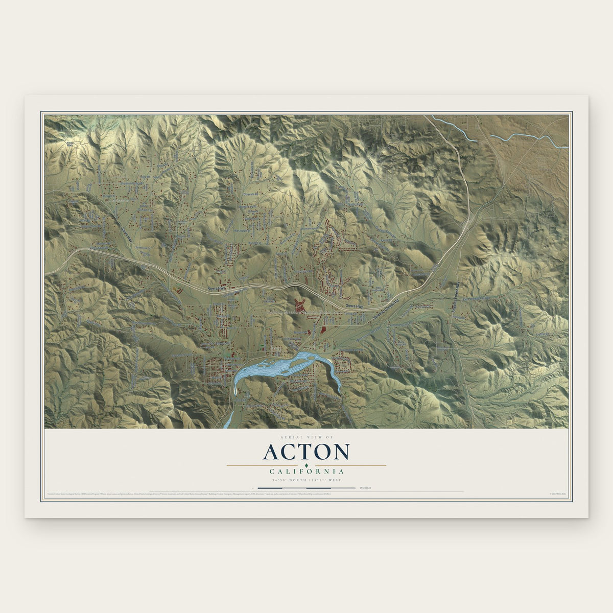 Acton, California map print, the full design