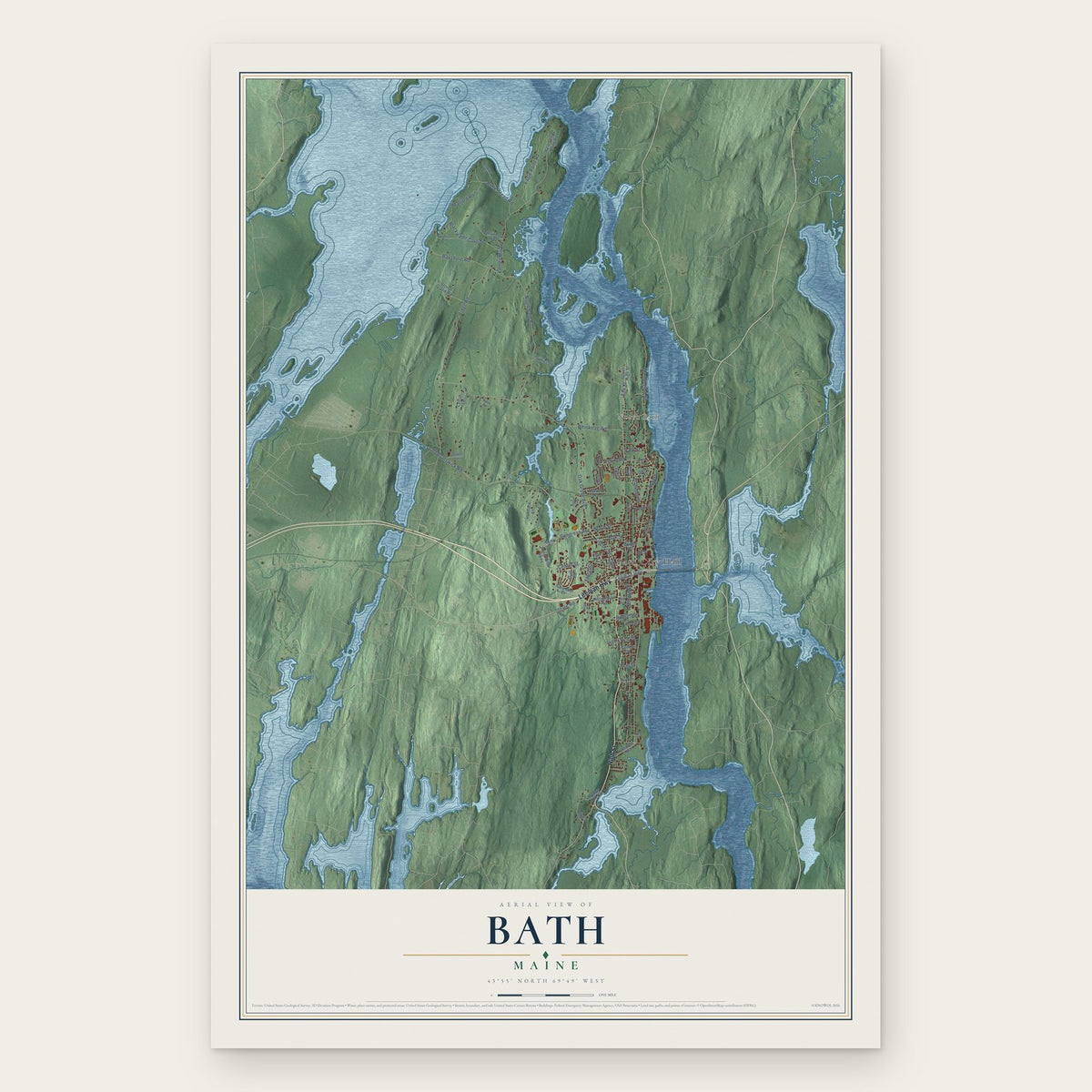 Bath, Maine map print, the full design