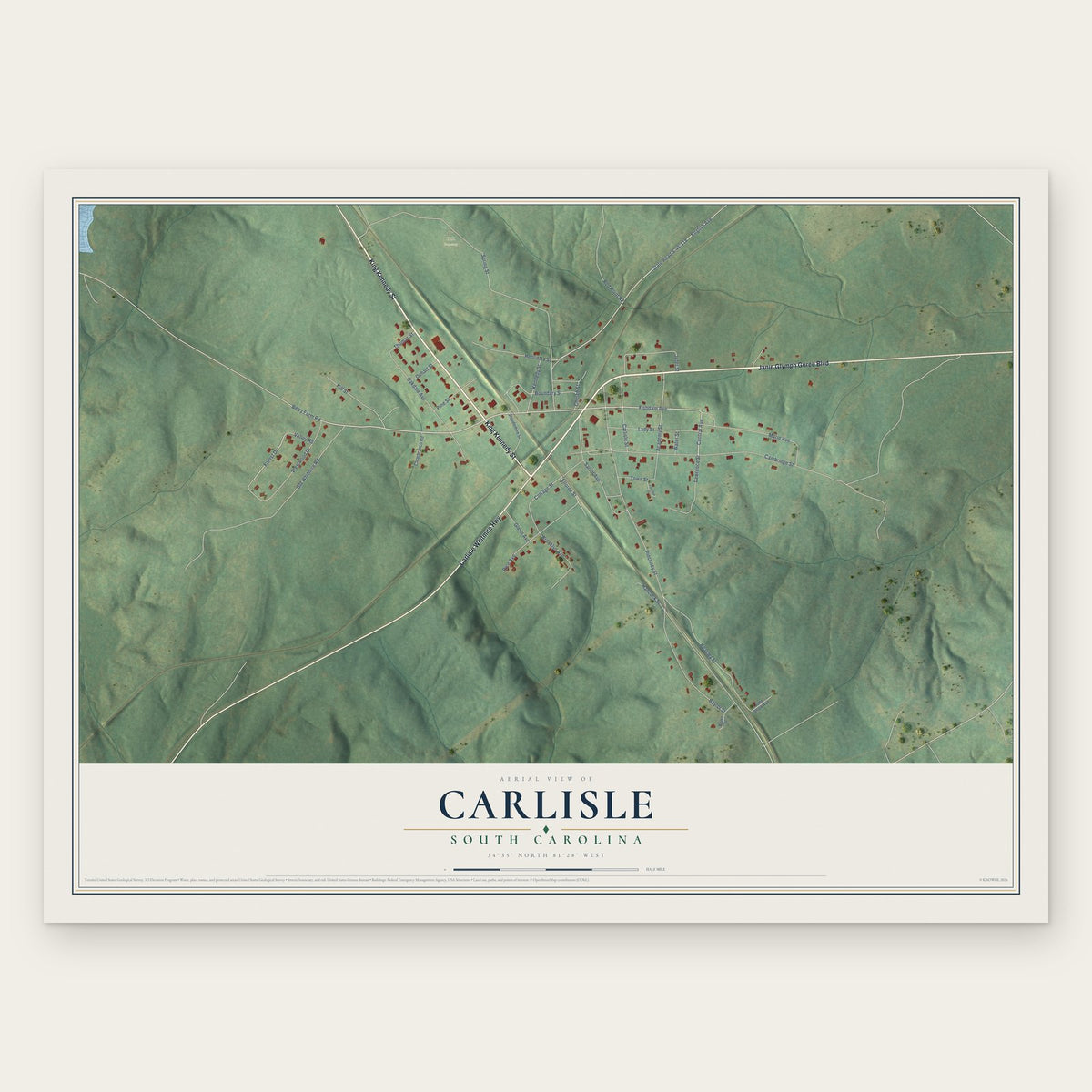 Carlisle, South Carolina map print, the full design