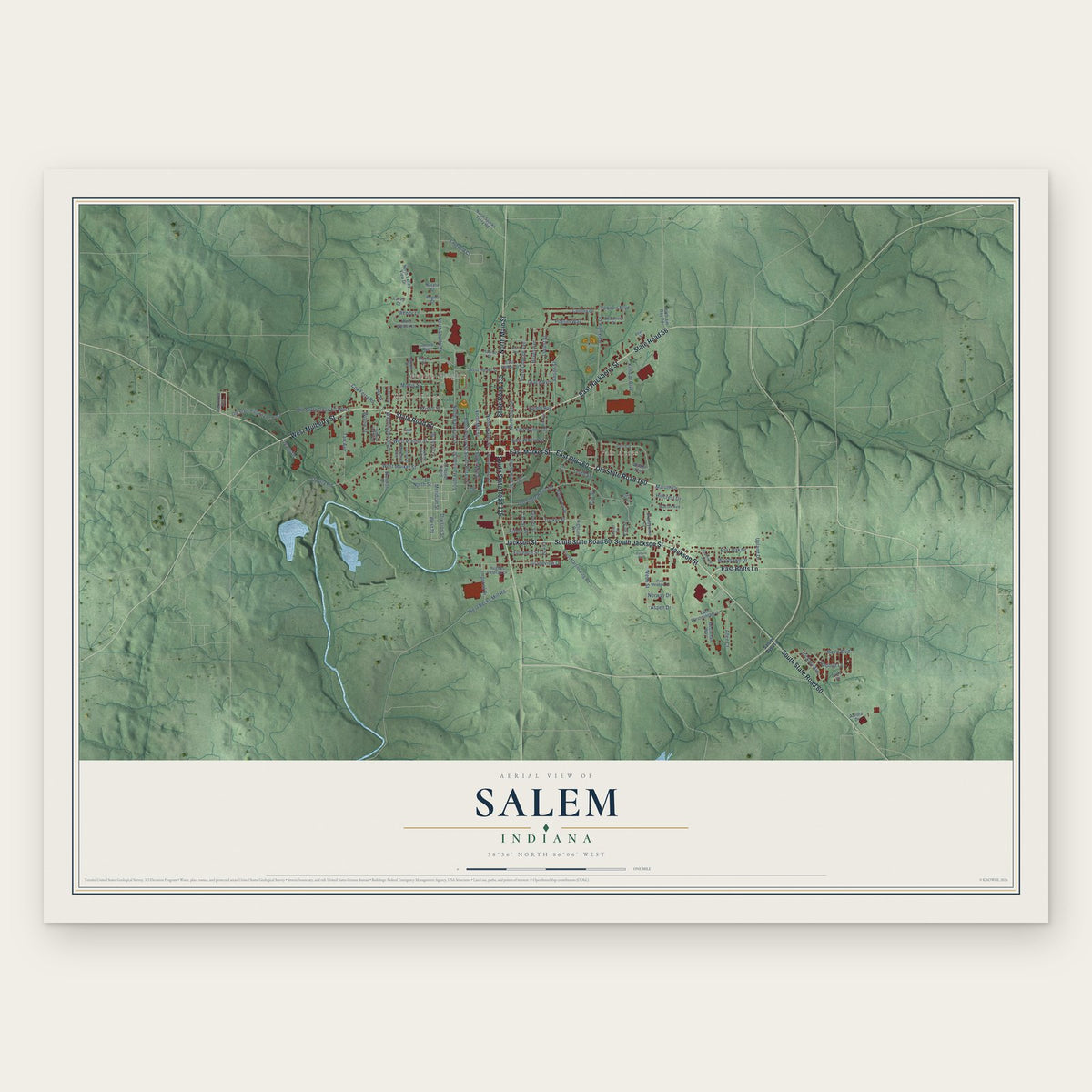 Salem, Indiana map print, the full design
