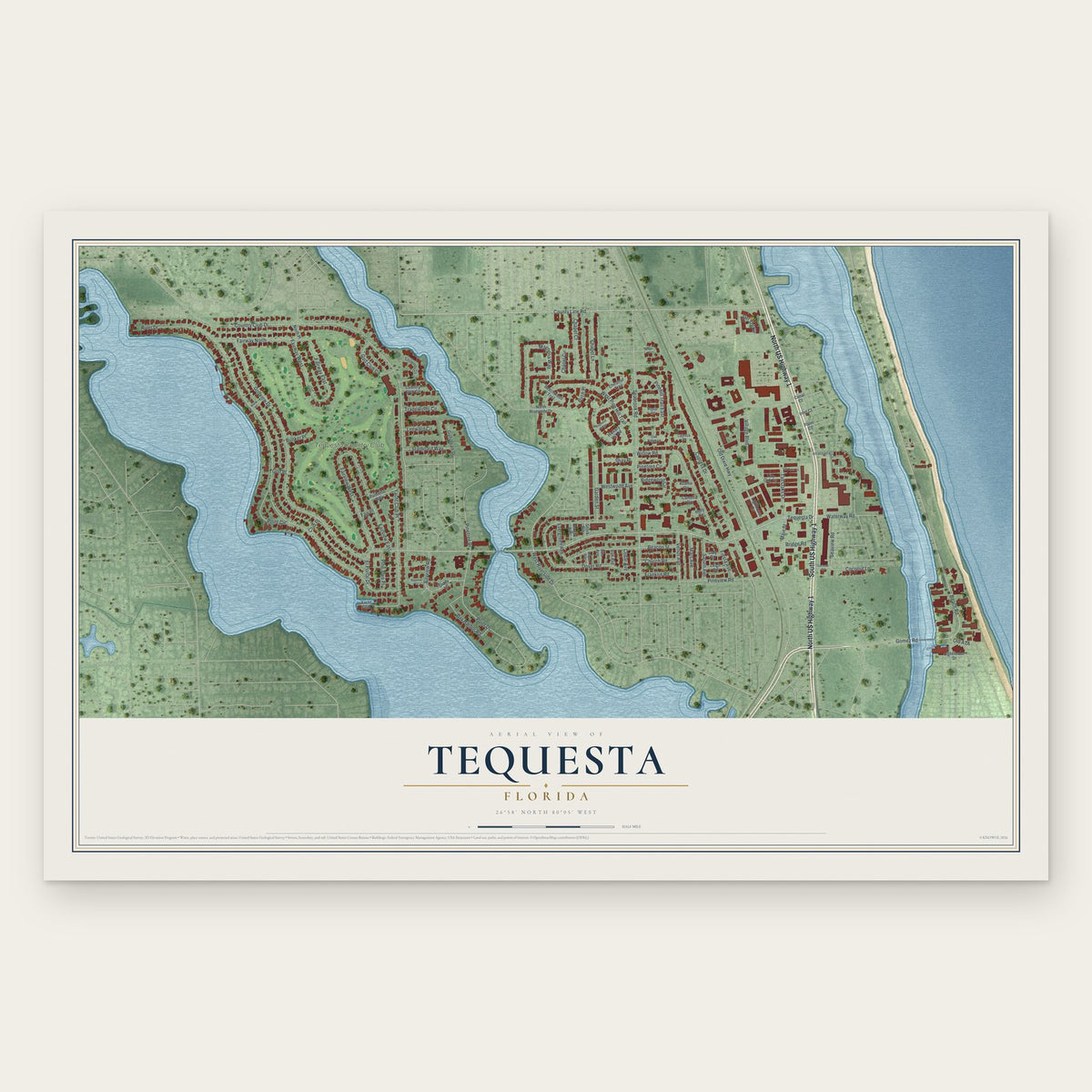 Tequesta, Florida map print, the full design
