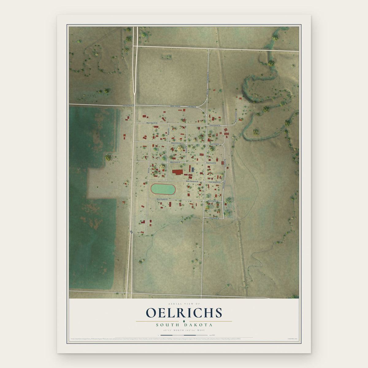 Oelrichs, South Dakota map print, the full design