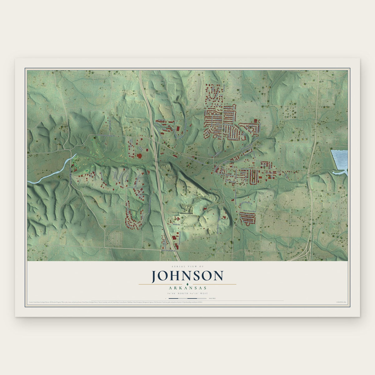 Johnson, Arkansas map print, the full design