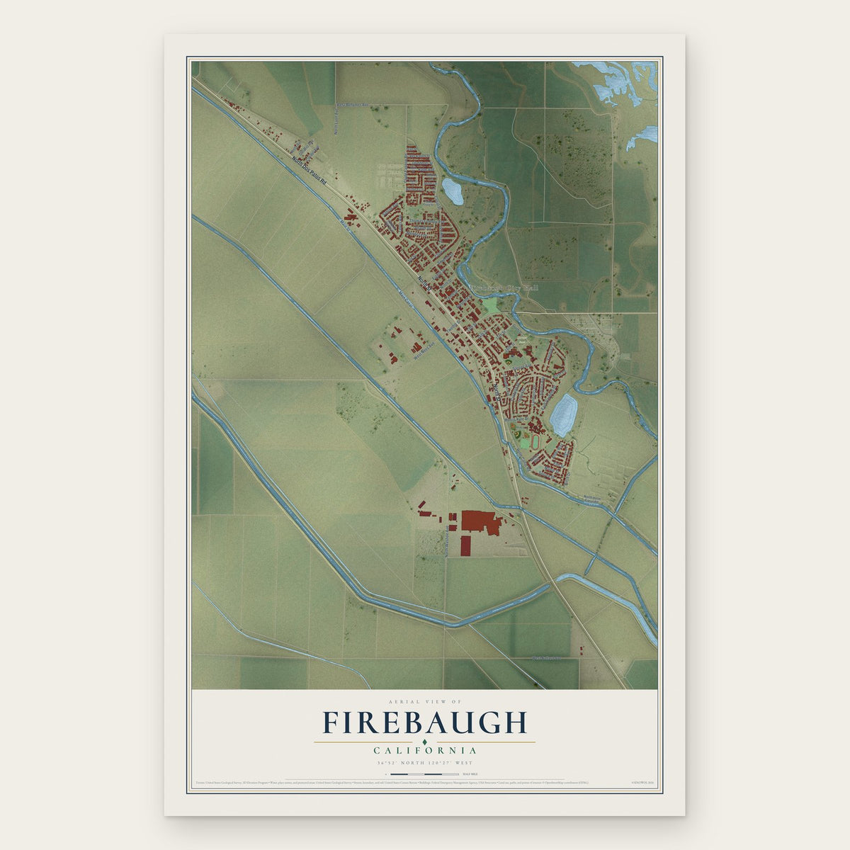 Firebaugh, California map print, the full design