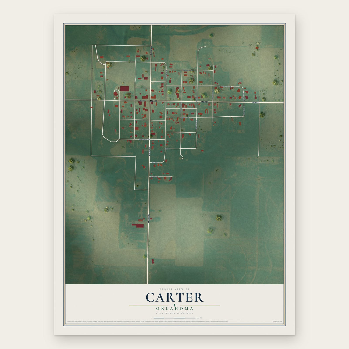Carter, Oklahoma map print, the full design