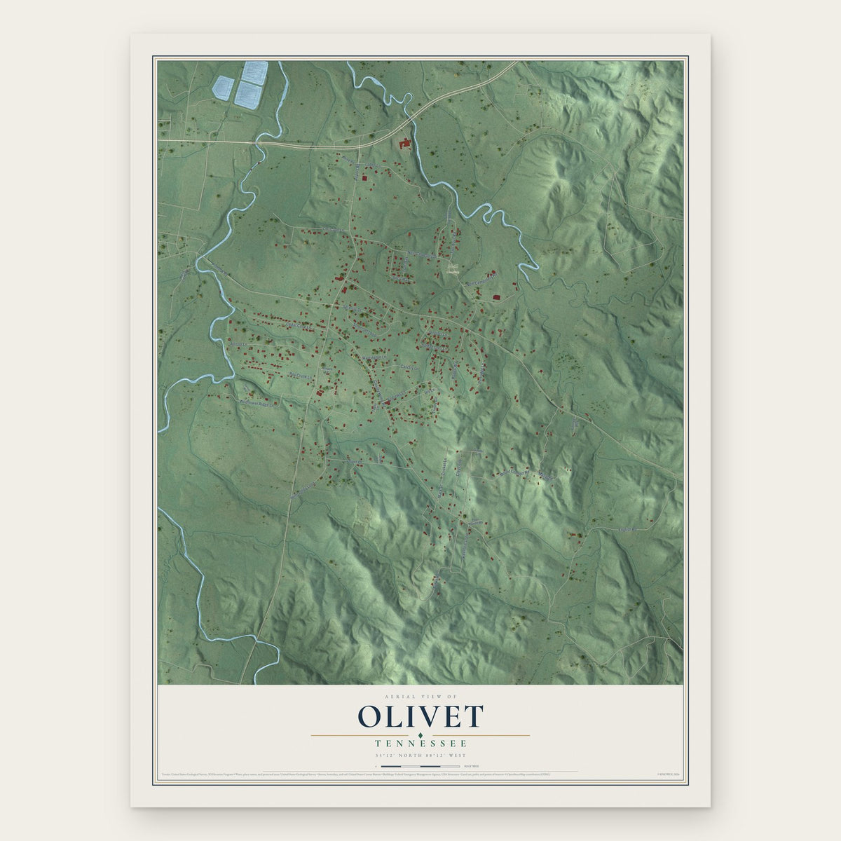 Olivet, Tennessee map print, the full design