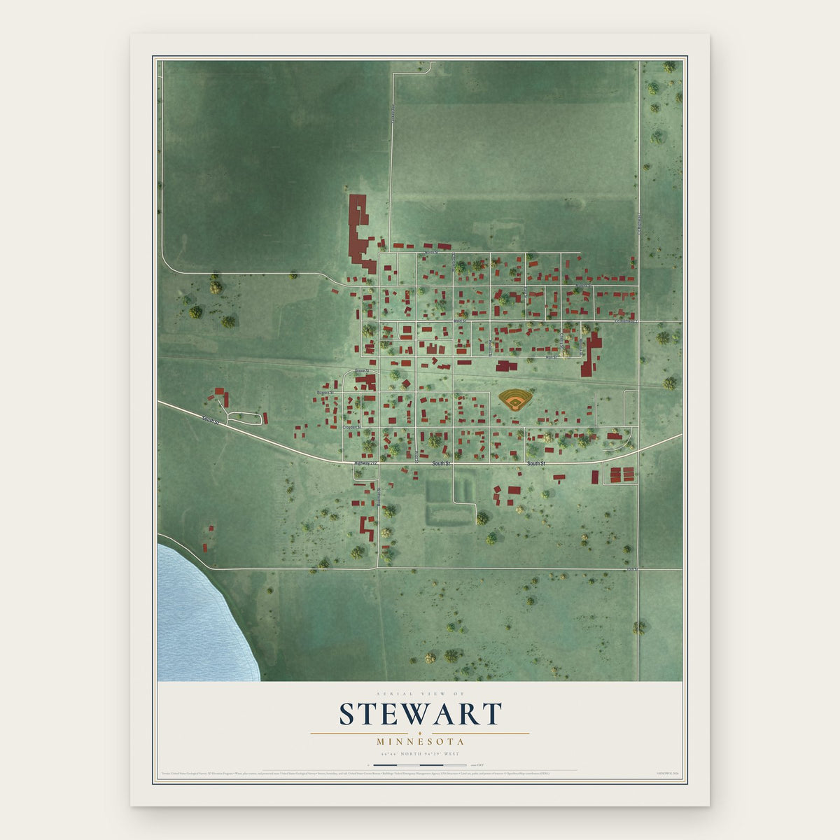 Stewart, Minnesota map print, the full design