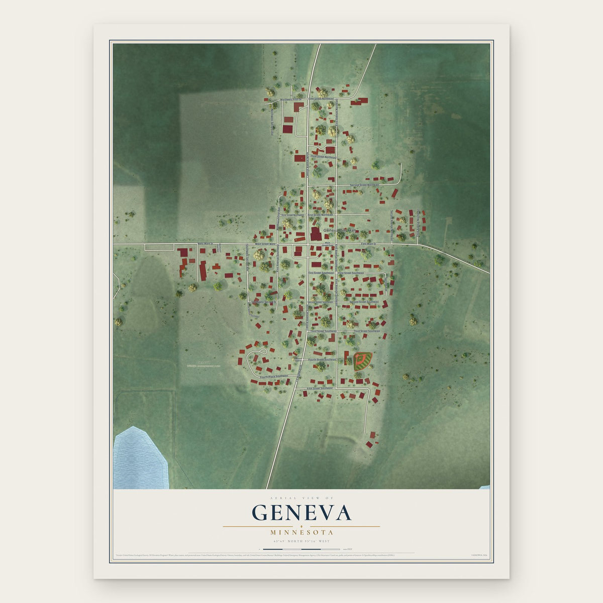Geneva, Minnesota map print, the full design