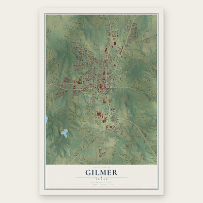 Gilmer, Texas map print, the full design