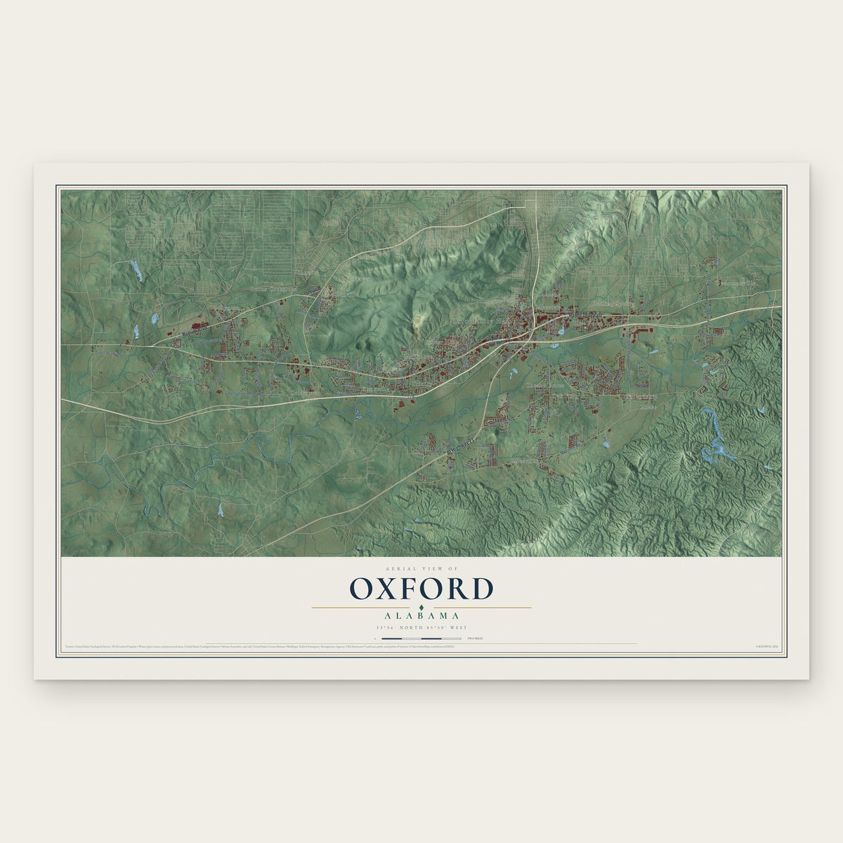 Oxford, Alabama map print, the full design