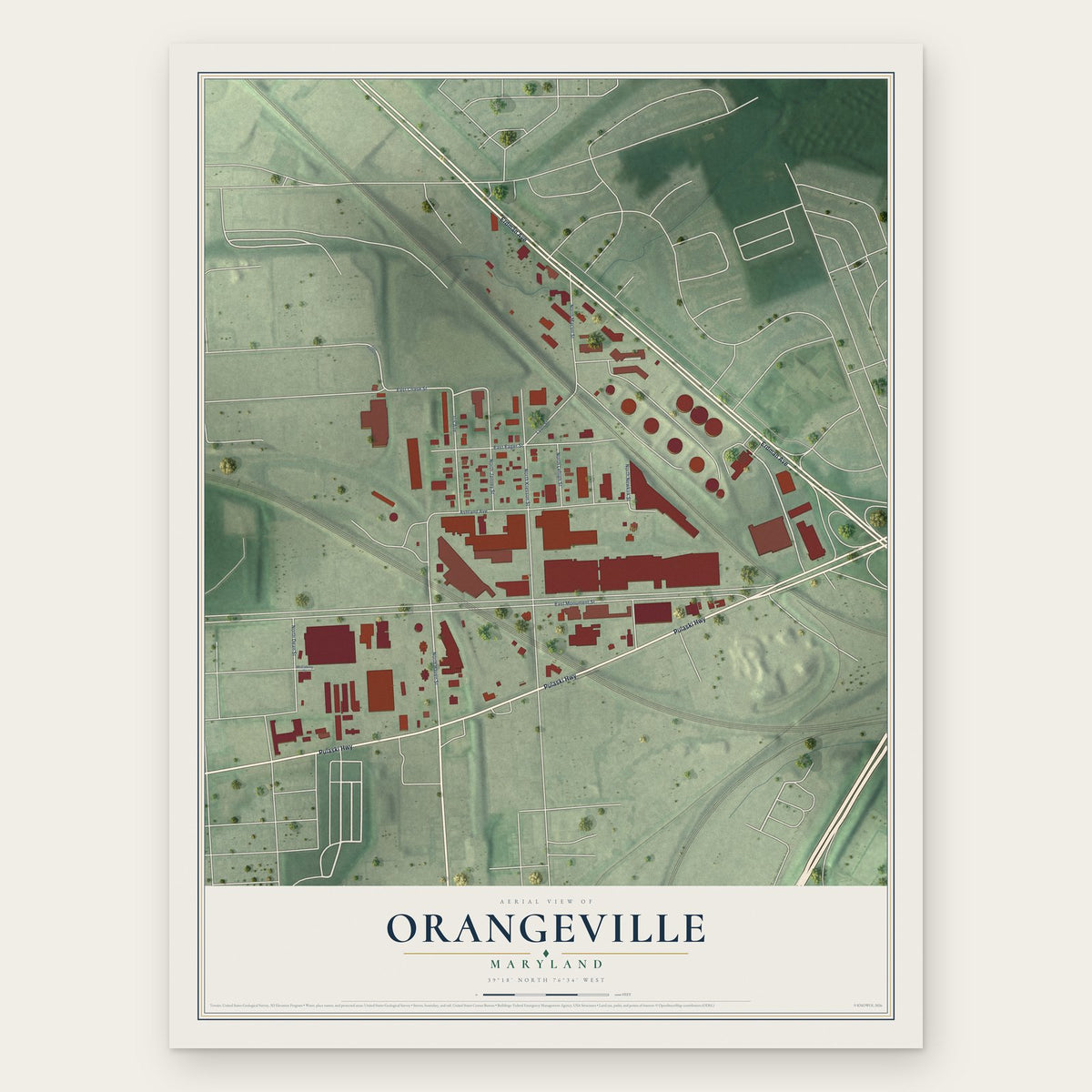Orangeville, Maryland map print, the full design
