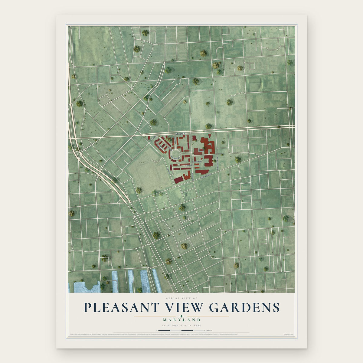 Pleasant View Gardens, Maryland map print, the full design