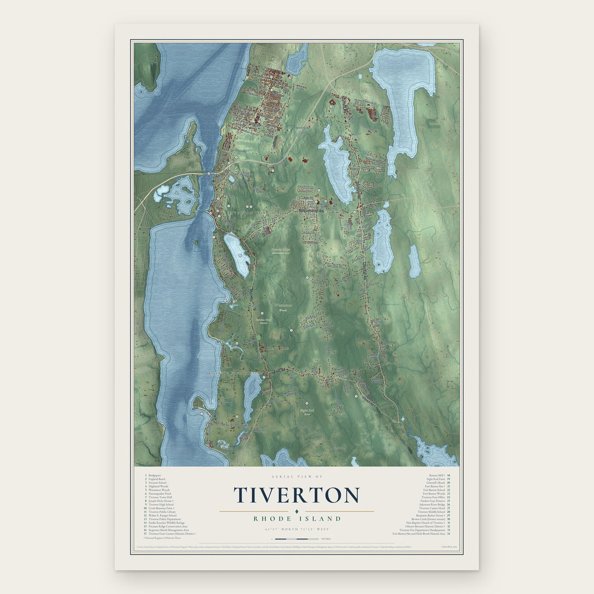 Tiverton, Rhode Island map print, the full design