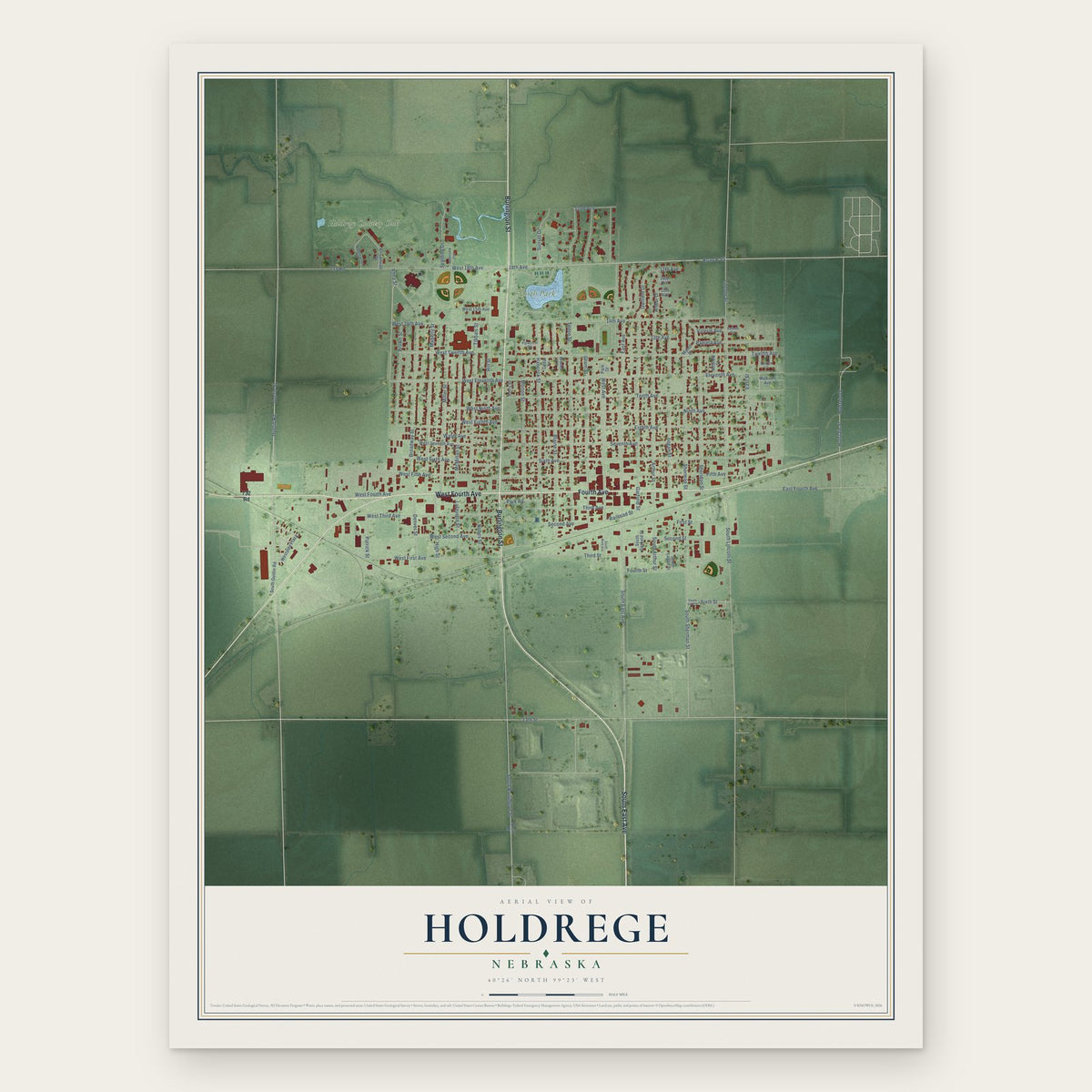 Holdrege, Nebraska map print, the full design